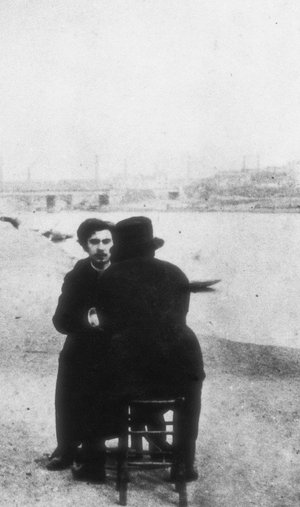 Vincent (op de rug gezien) en Emile Bernard langs de Seine in Asnières, vlakbij Parijs c. 1886