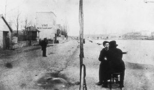 Vincent (op de rug gezien) en Emile Bernard langs de Seine in Asnières, vlakbij Parijs c. 1886