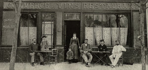 Auberge Ravoux aan de Place de Mairie in Auvers-sur-Oise, met links de eigenaar Arthur Ravoux, 1890