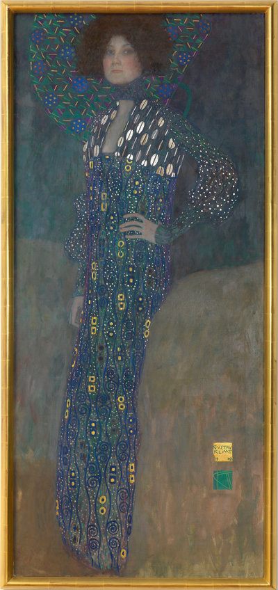 Gustav Klimt, Emilie Flöge, 1902 (met aanpassingen tot 1908), Olieverf op doek, 178 x 80 cm, Wien Museum